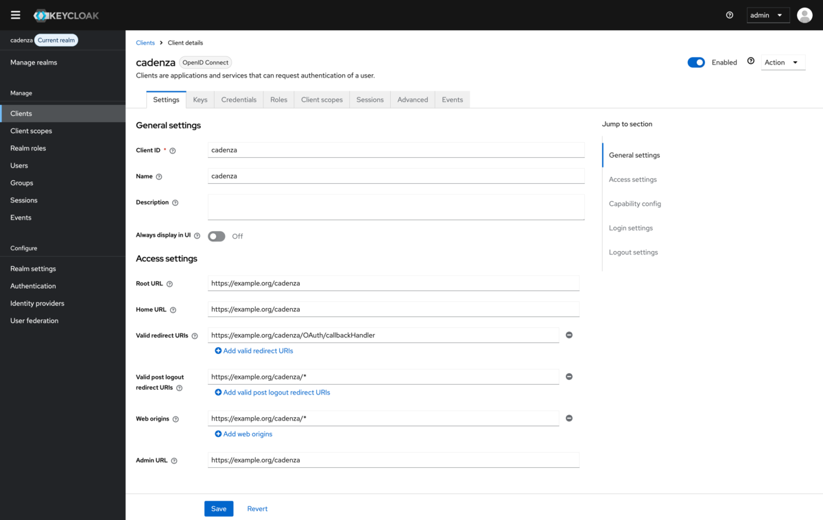 Keycloak client configuration