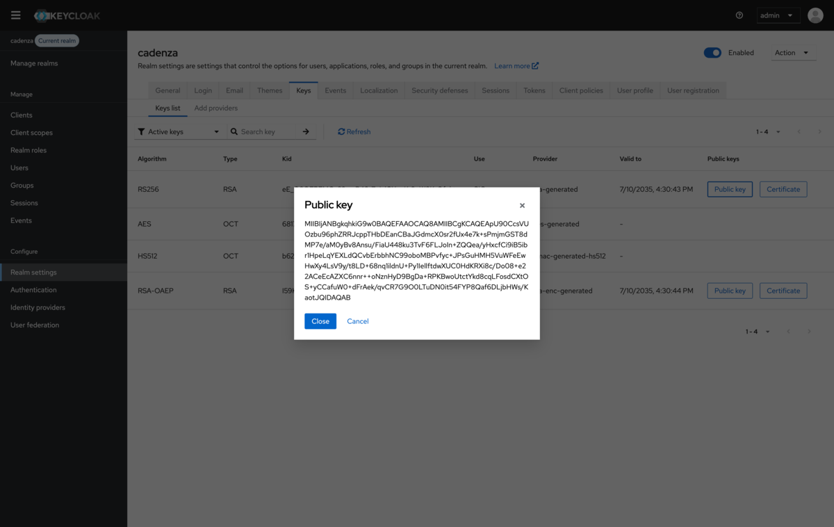 Keycloak get realm public key