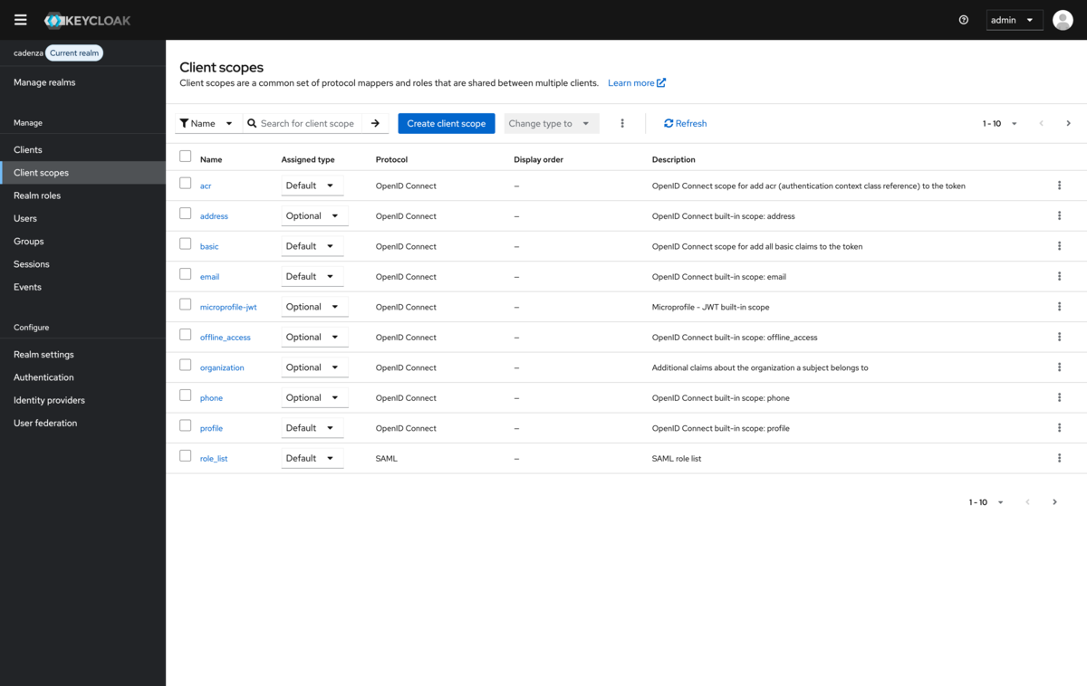 Keycloak realm configuration
