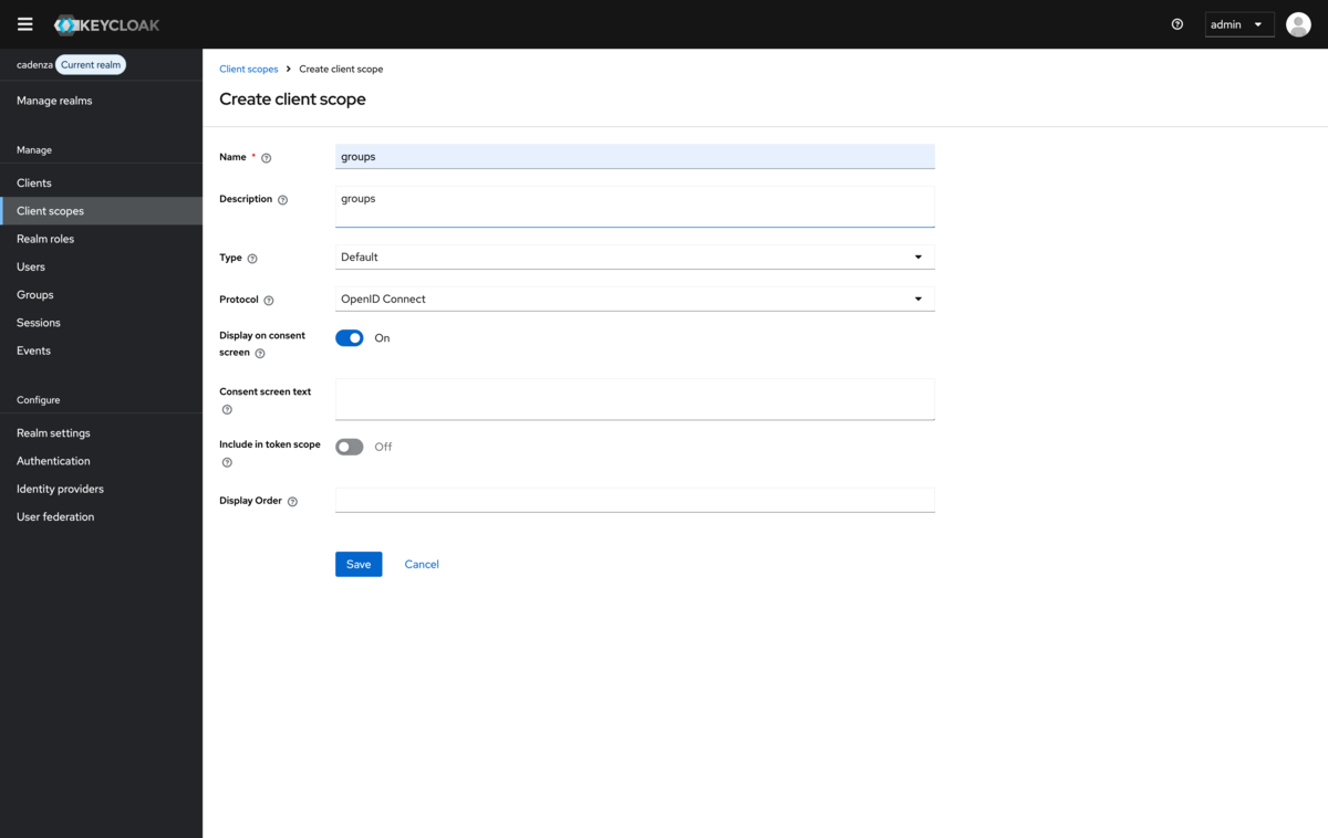 Client scope configuration