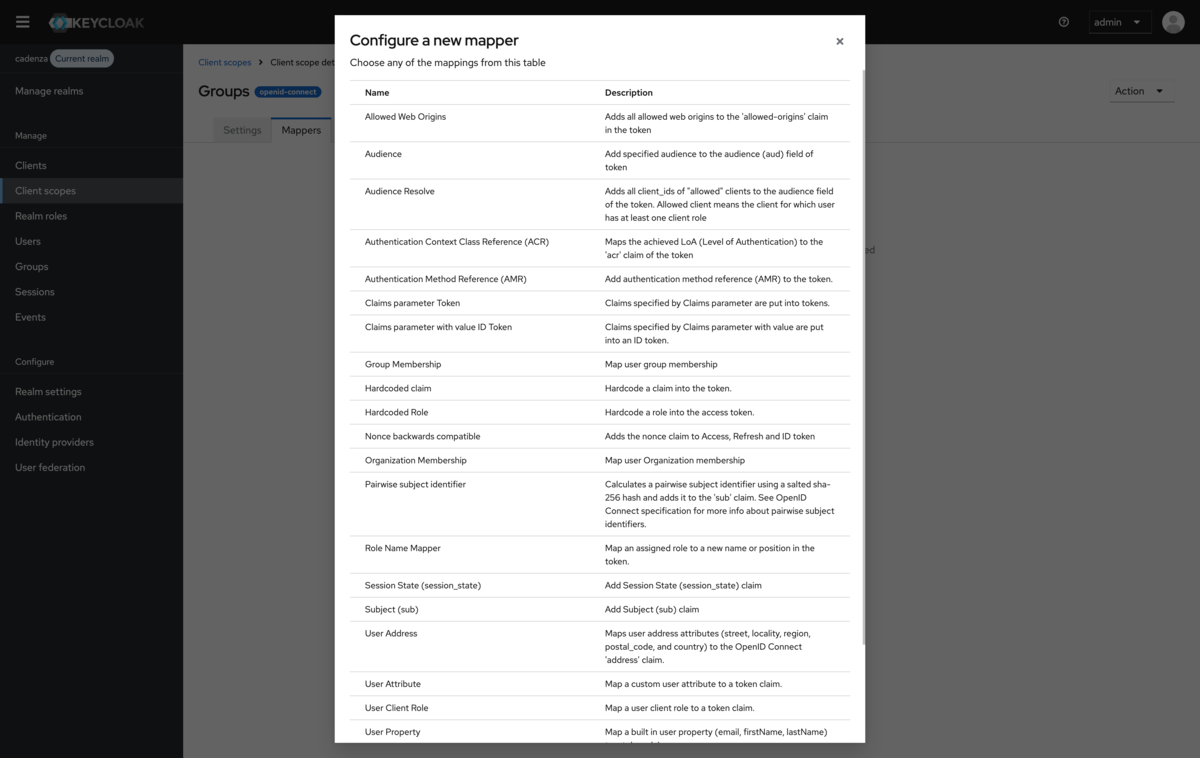 Client scope configuration