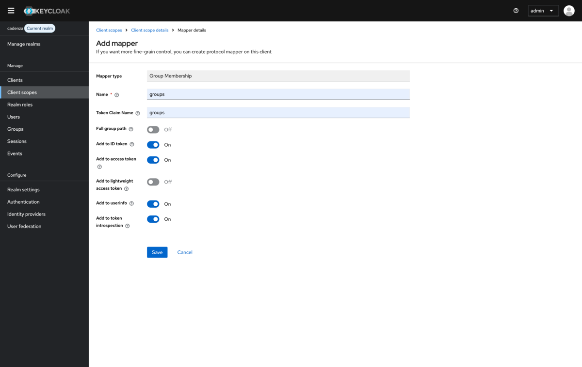 Client scope configuration