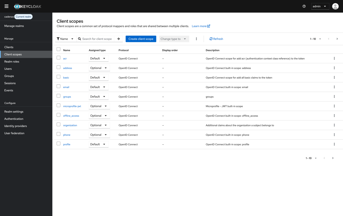 Client scope configuration