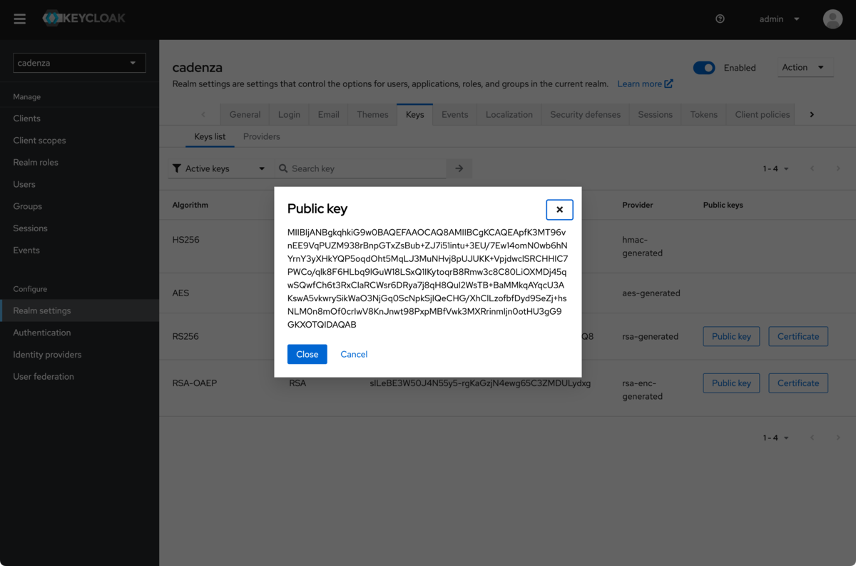 Keycloak get realm public key