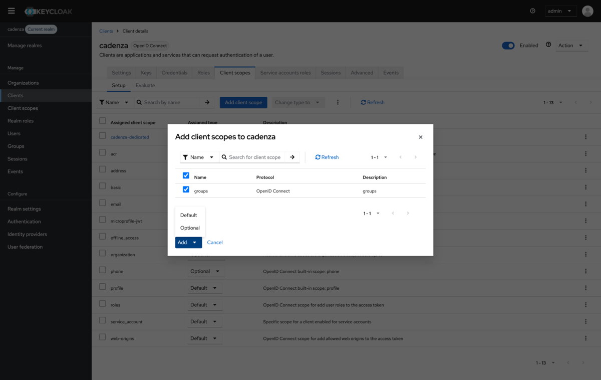 Add groups scope as default scope